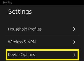 Next, you will enter the Settings menu, where you can see Device Options. Click on it.