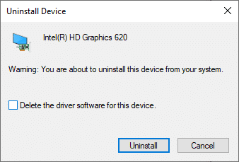 Now, a warning prompt will be displayed on the screen. Check the box, Delete the driver software for this device and confirm the prompt by clicking on Uninstall
