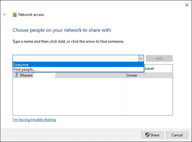 Now, choose people on your network to share with from the drop-down menu. Click on the arrow symbol and select Everyone.