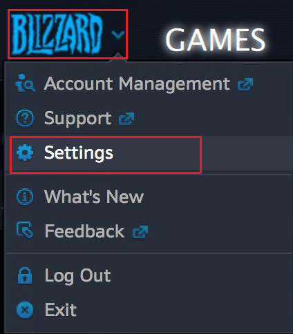 Now, click on Blizzard Logo and click on the Settings option. How to Fix Overwatch Crashing