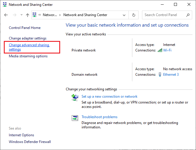 Now, click on Change advanced sharing settings link. Fix WiFi Option Not Showing in Windows 10