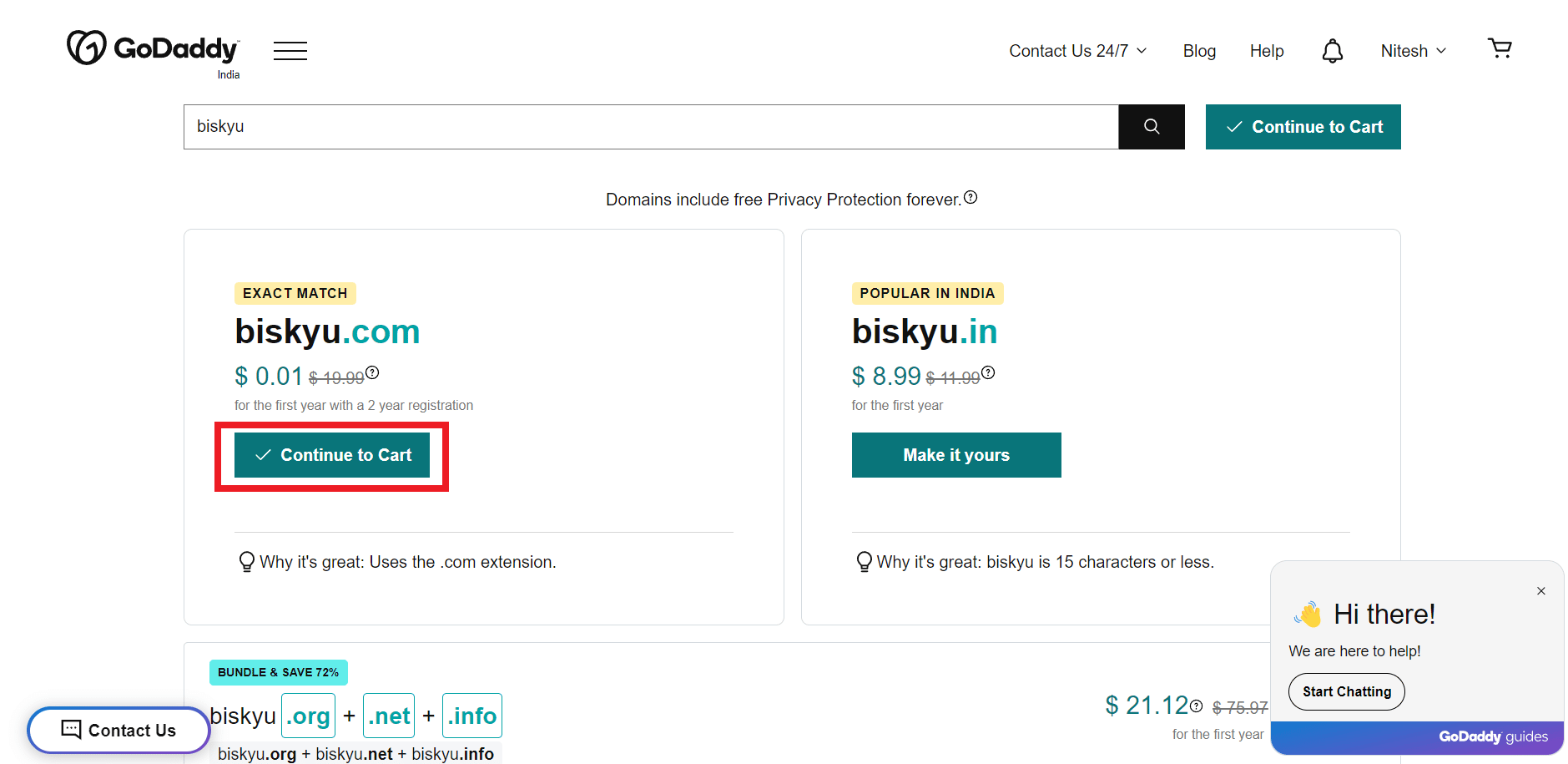 Now click on Continue to Cart.