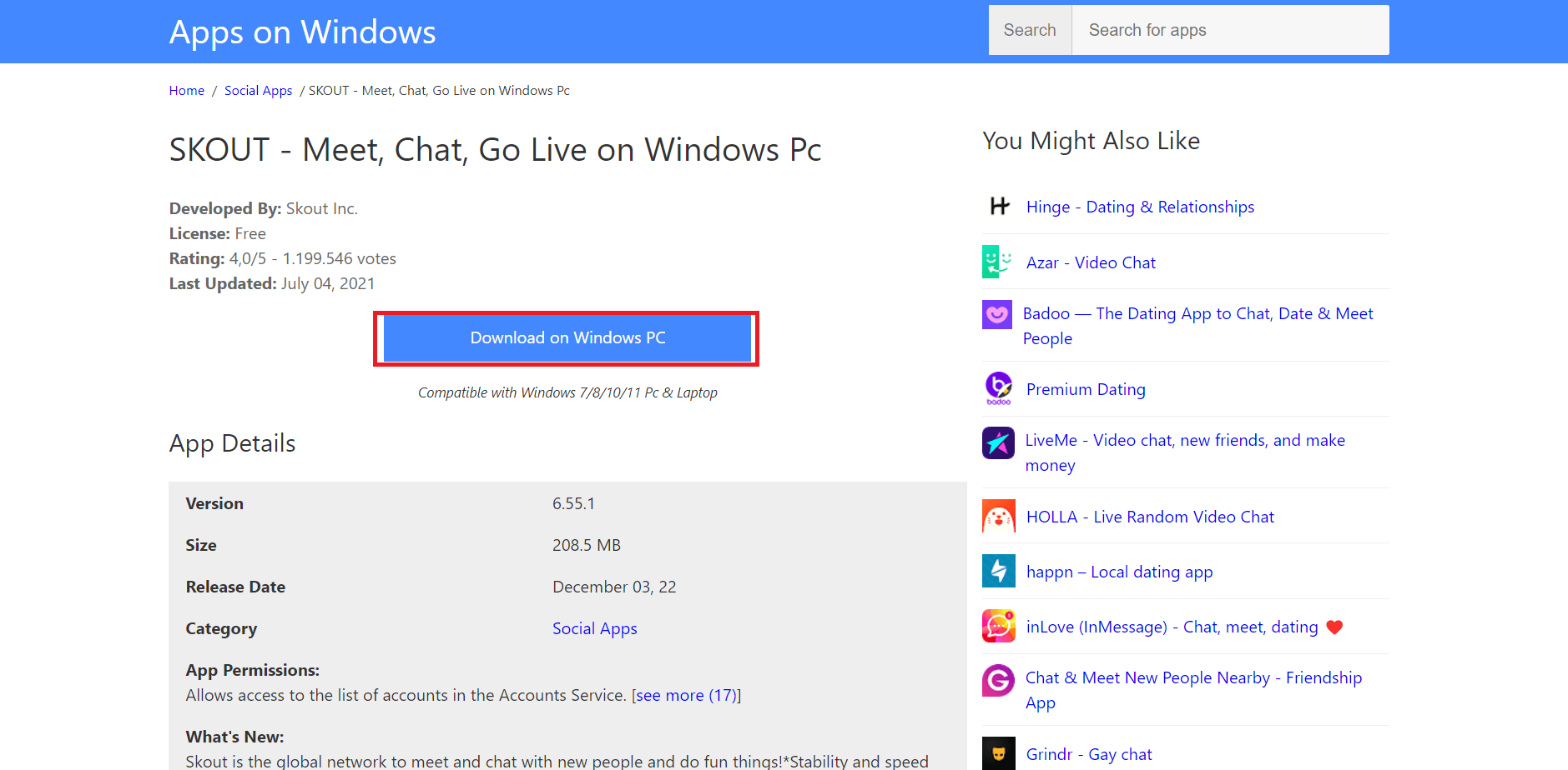  Now click on Download on Windows PC. | How to Sign Up for Skout