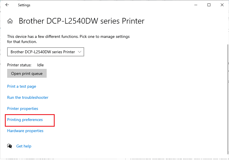 Printing preferences ကိုနှိပ်ပါ။ Microsoft IPP Class Driver သည် အရောင်မရှိ၊ Greyscale သာ ပေးဆောင်သည်။