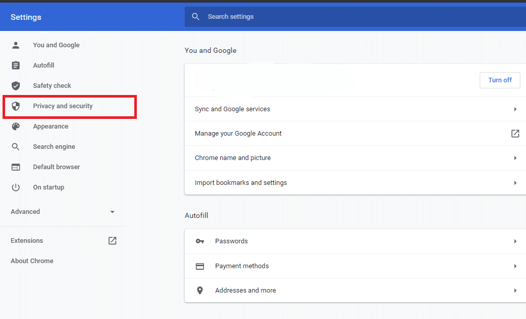 Now, click on Privacy and security on the left side menu | How to Enable/Disable JavaScript in Your Browser
