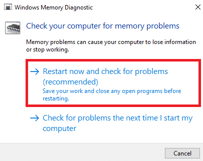 Now, click on Restart now and check for problems recommended option to scan your computer for memory problems.