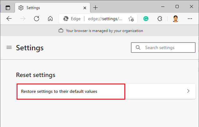 Ahora, haga clic en la opción Restaurar configuración a sus valores predeterminados | RESULT_CODE_HUNG