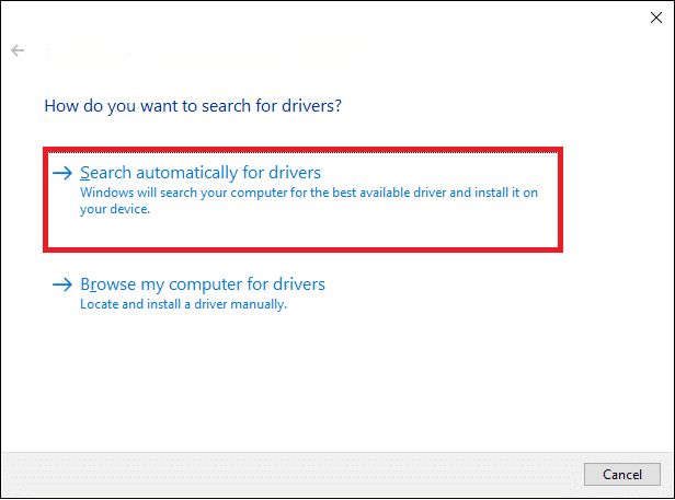Теперь нажмите «Автоматический поиск драйверов», чтобы автоматически найти и установить драйвер. Исправить ошибку «Ошибка сети изменена» в Windows 10.