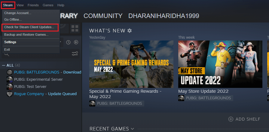 check for steam client updates