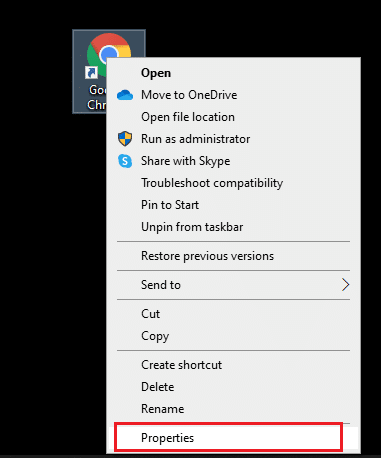 Now, click on the Properties option. Fix STATUS ACCESS VIOLATION in Chrome