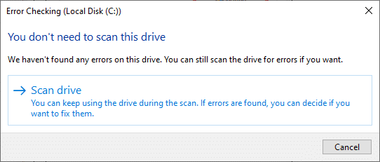 Now, click on the Scan drive option. Fix Ntoskrnl.exe High CPU Usage