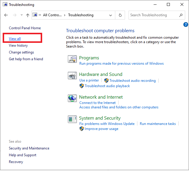 Now, click on the View all option at the left pane. How to Fix Windows Update Stuck Installing