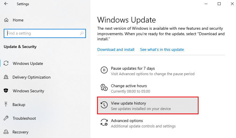 Now, click on View update history in the right pane. Fix Ntoskrnl.exe High Disk Usage