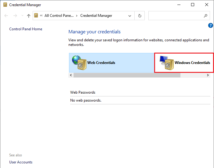 click on Windows Credentials