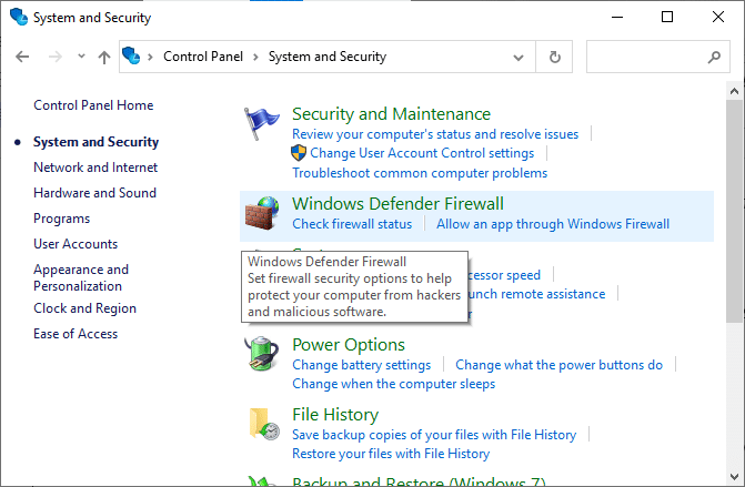 Now, click on Windows Defender Firewall.