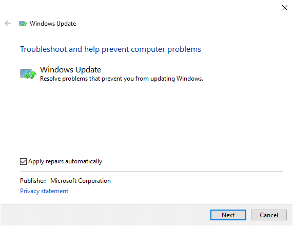 Now, ensure the box “Apply repairs automatically” is checked and click on Next | How to fix Error Code 0x80004005 in Windows 10