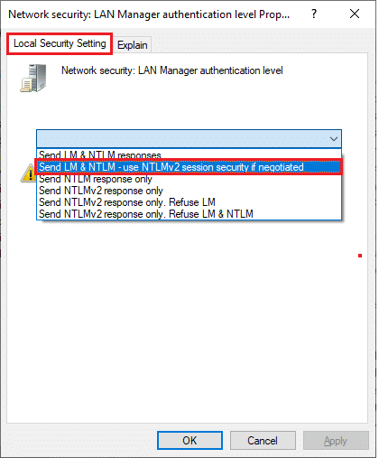 Now, in the Local Security Setting tab, select the Send LM NTLM use NTLMv2 session security if negotiated option. Fix The Handle is Invalid Error in Windows 10