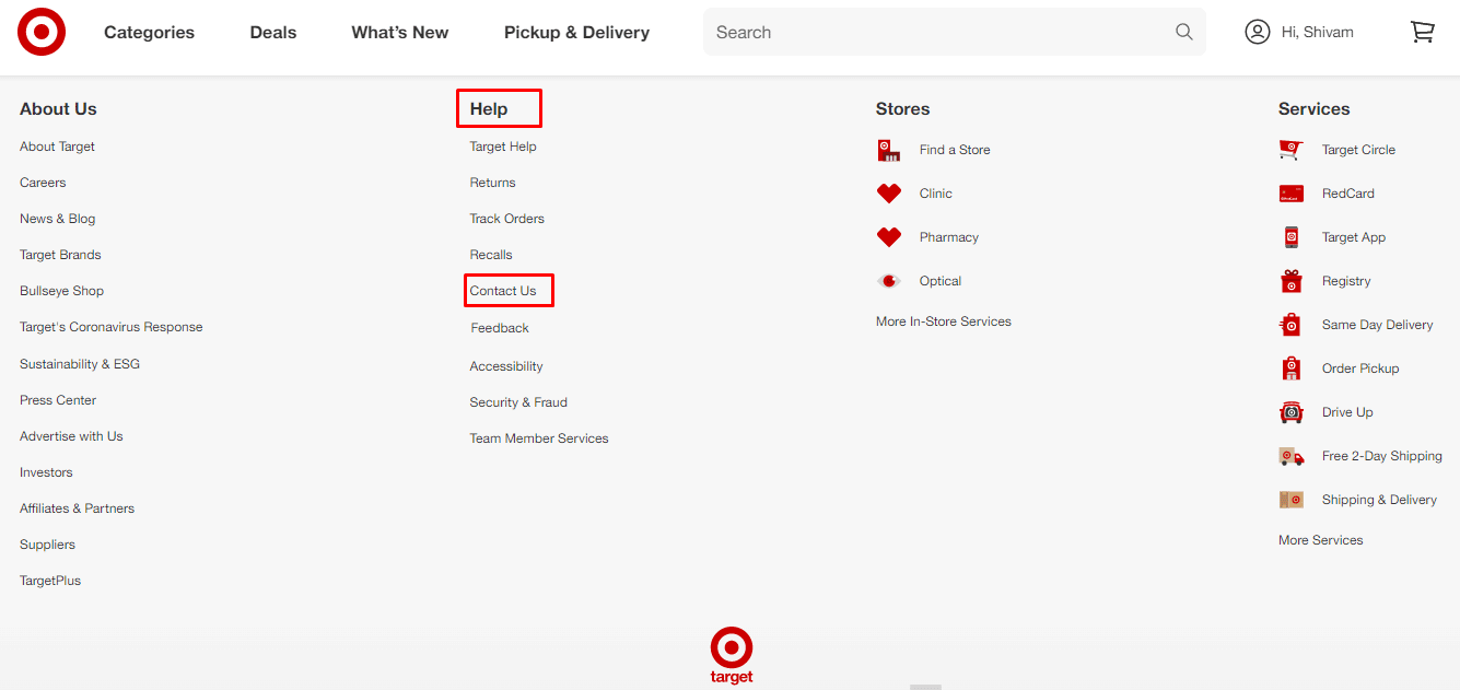 Now, locate the Help section and click on Contact Us | How to Delete Target Account