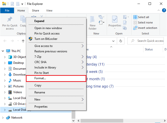 Now, right-click on the Drive and select the Format option. How to Fix The Parameter Is Incorrect in Windows 10