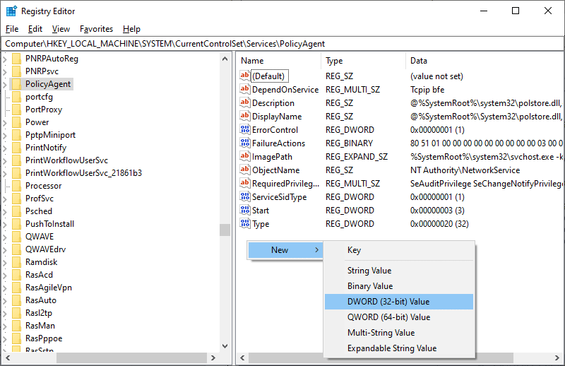 click on New followed by the DWORD 32 bit Value option as shown. Fix The L2TP Connection Attempt Failed Error