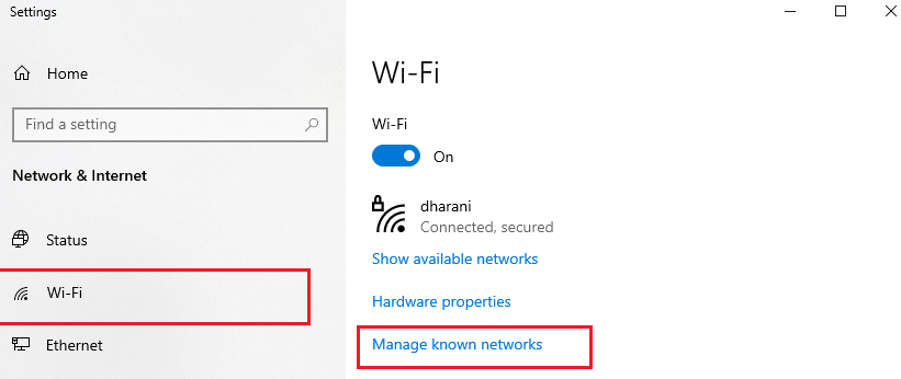Now, scroll down the right menu, click on Manage known networks 