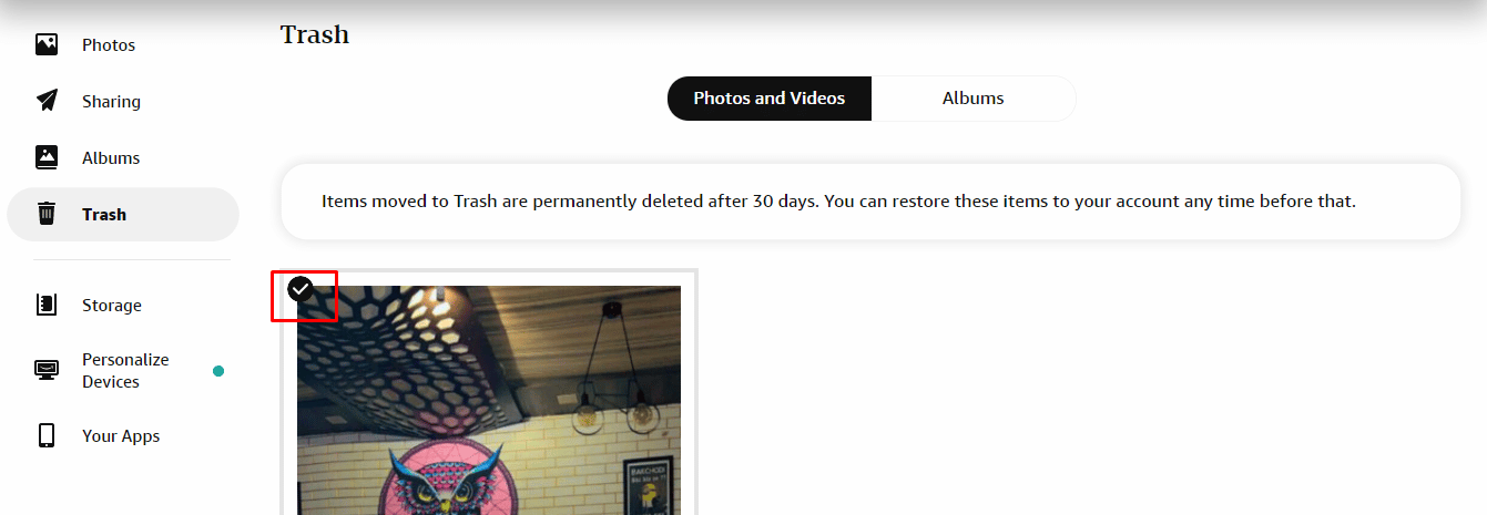 Now select all the photos by clicking on the checkmark option
