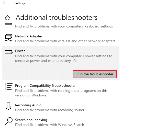 Now, select Power and run the troubleshooter. Fix Windows 10 brightness Not Working