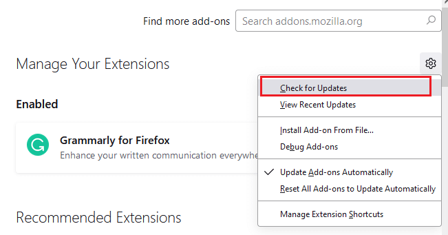 Now, select the Check for Updates option 