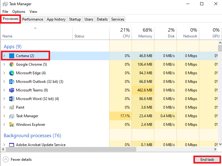 Now, select the End Task option. Fix Windows 10 Start Menu Search Not Working