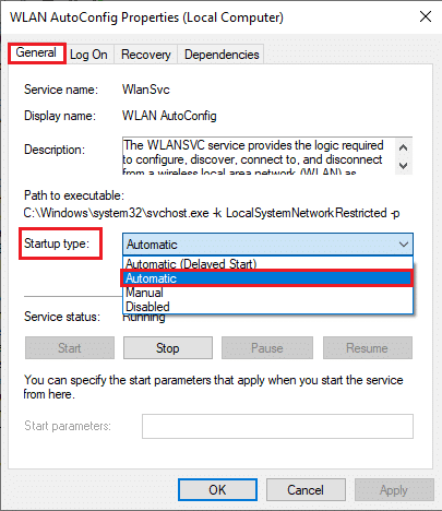 Now, set the Startup type to Automatic. Fix the Wireless Autoconfig Service wlansvc Is Not Running in Windows 10