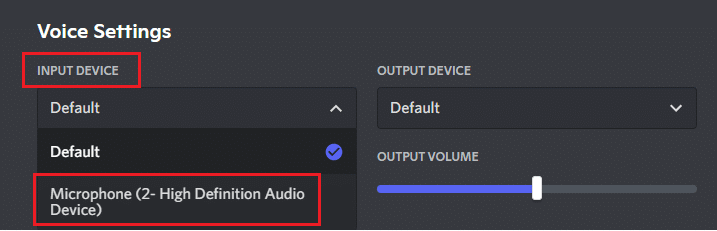 Now, set your microphone or headset as a default setting under INPUT DEVICE