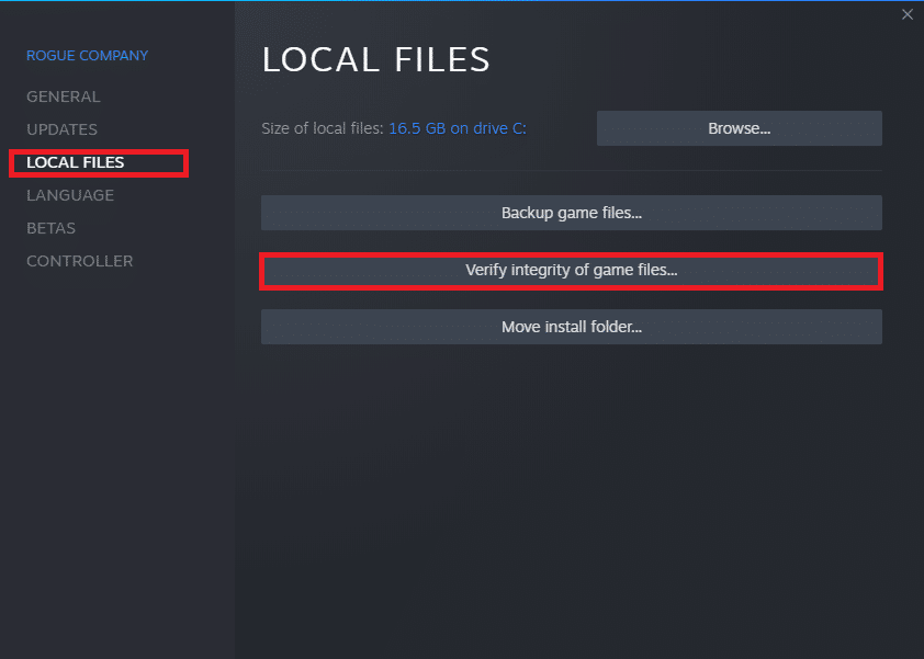 Now, switch to the LOCAL FILES tab and click on Verify integrity of game files… 