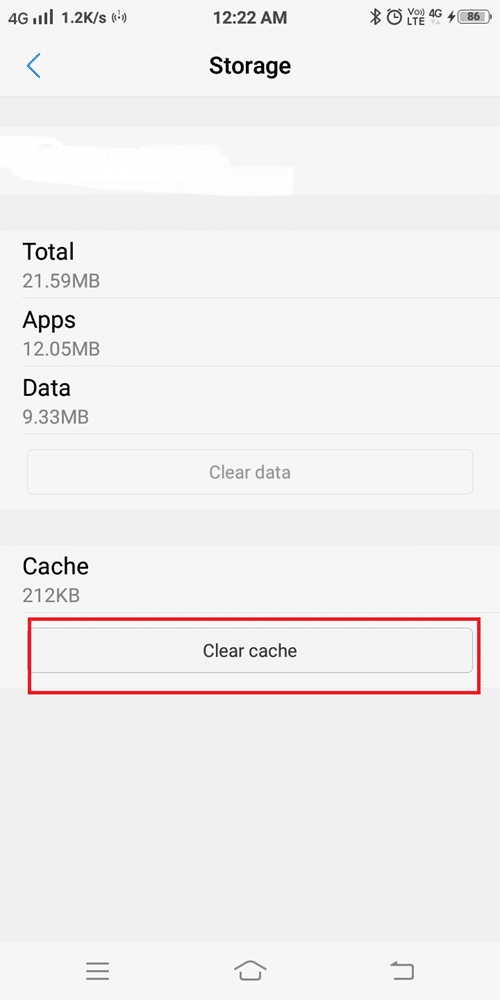 Now, tap Clear cache