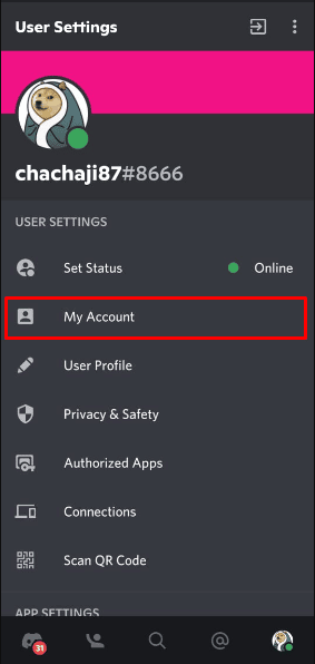  Now tap on the My accounts option under the user settings menu. 