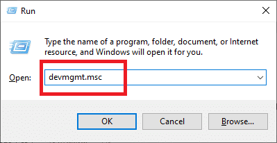 Now to proceed to Device Manager, type devmgmt.msc into the Run dialogue box and hit Enter.