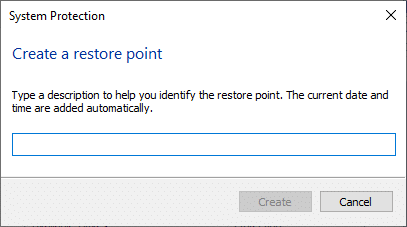 Now, type a description to help you identify the restore point. Then, Click Create.