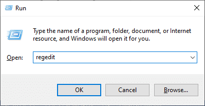 Now type regedit in the Run dialog box and hit Enter