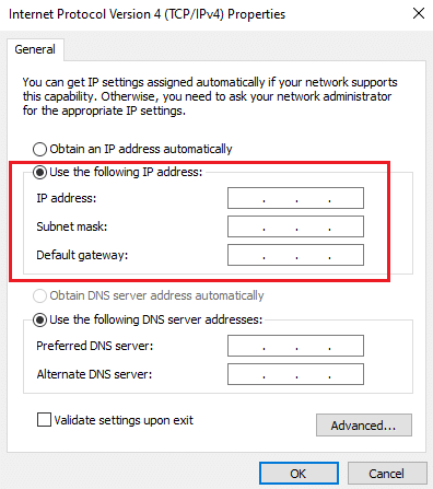 Now, type the IPv4 Address, Subnet Mask and Default Gateway address 