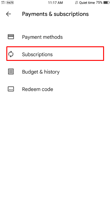 Now under the Payments & subscriptions menu, Click on the Subscriptions option. | How to Delete a Pure Account