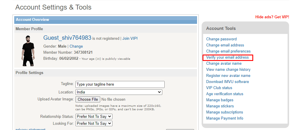 Now under your account’s settings page, Click on Verify your email address link option