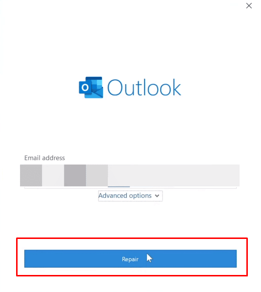 Now you have to enter your Microsoft Outlook credentials and then simply click on Repair, Outlook will troubleshoot and will automatically fix the detected issue or problem.