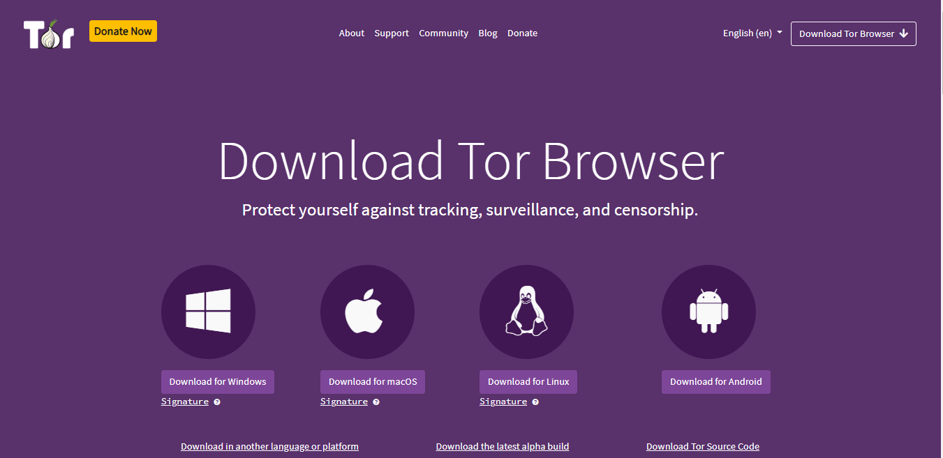 Official website of Tor browser
