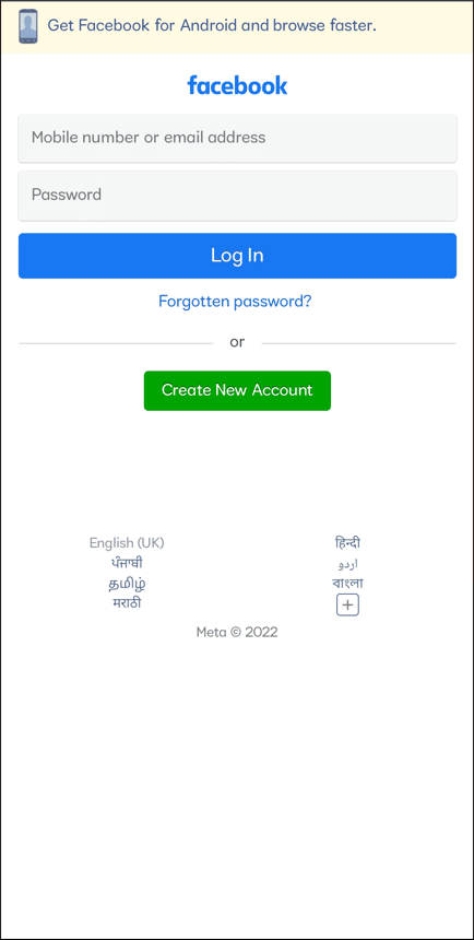 On any browser (Chrome or Safari) on your iPhone or Android phone, log into your Facebook account using your login credentials.