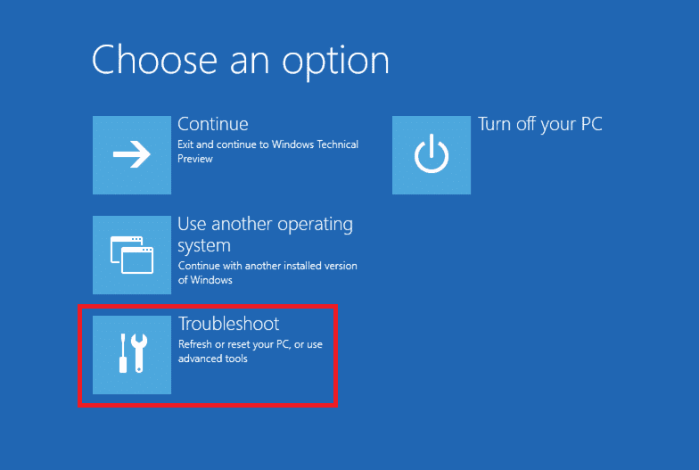 On the Advanced Boot Options screen, click on Troubleshoot. Fix Yellow Screen of Death Error in Windows 10