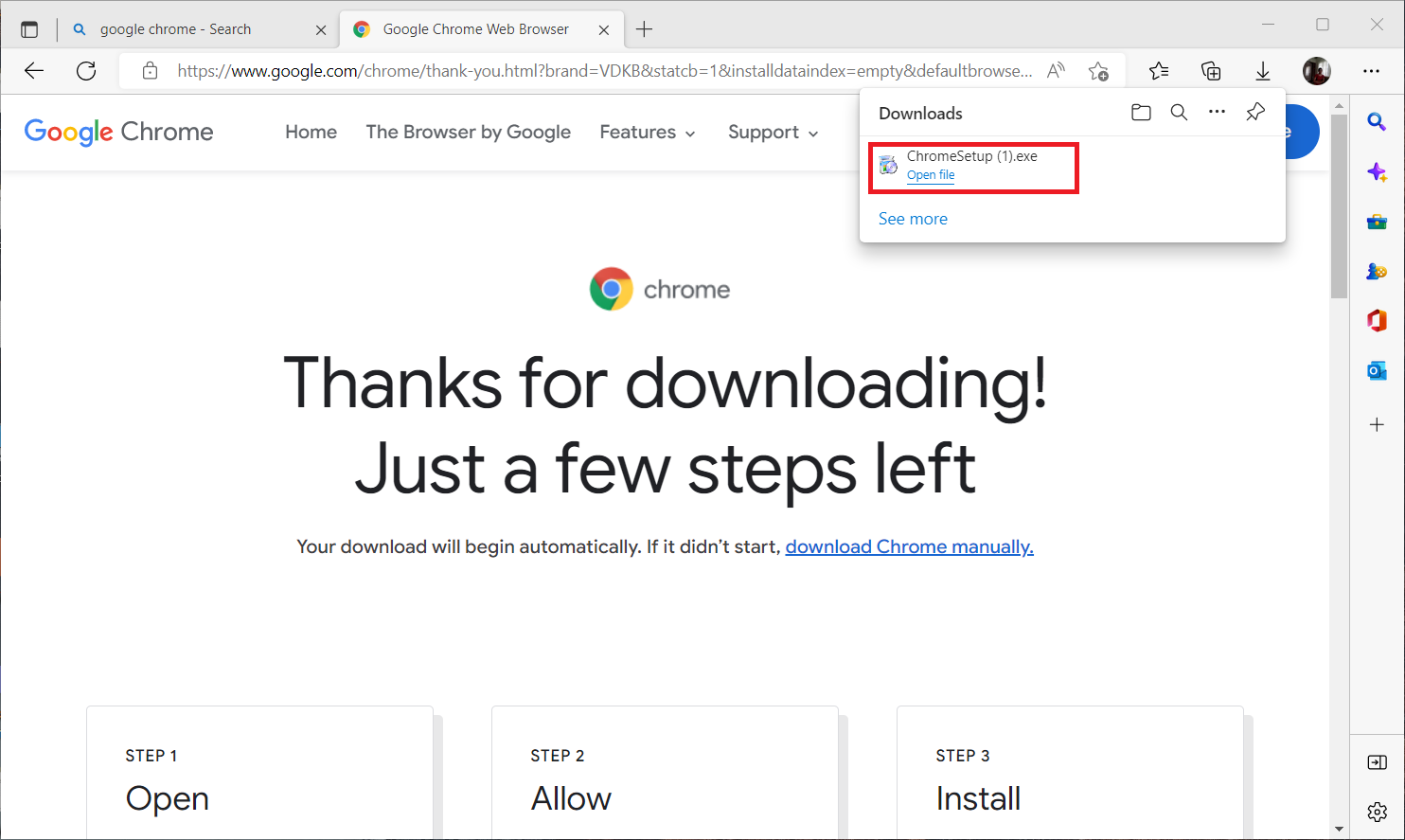 double click the ChromeSetup.exe file to start the downloading process