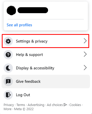 On the drop-down menu, tap on Settings and privacy