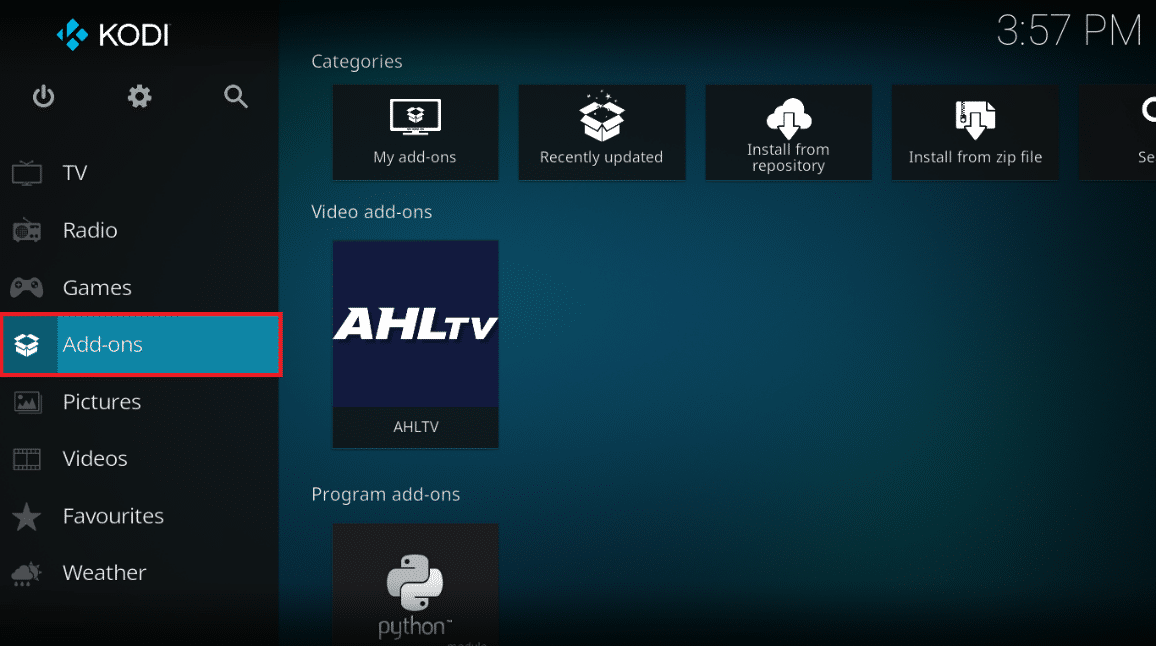 On the left pane of the menu, click on the Add ons. How to Watch NFL on Kodi