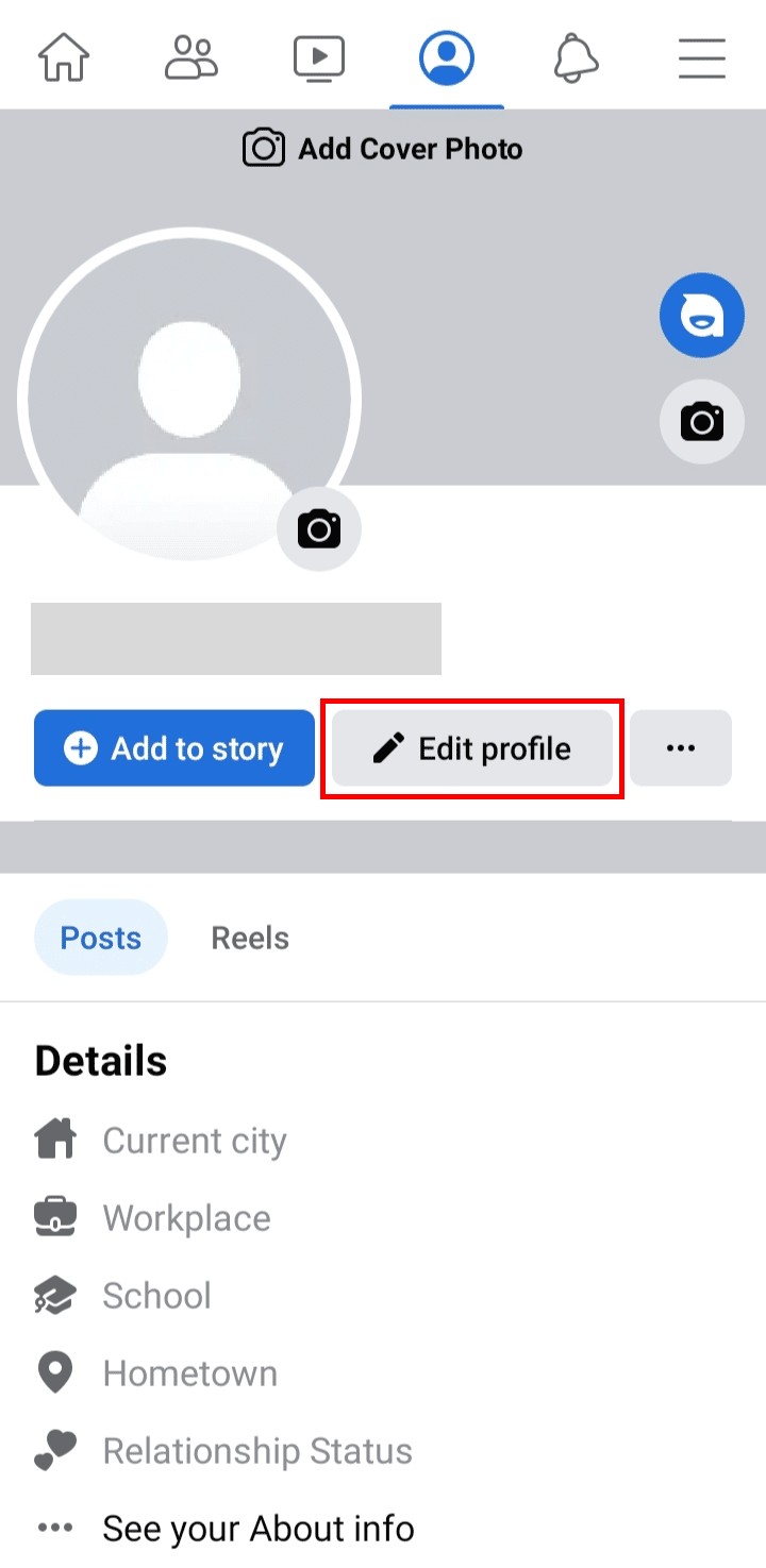 On the profile page tap on the Edit profile button.