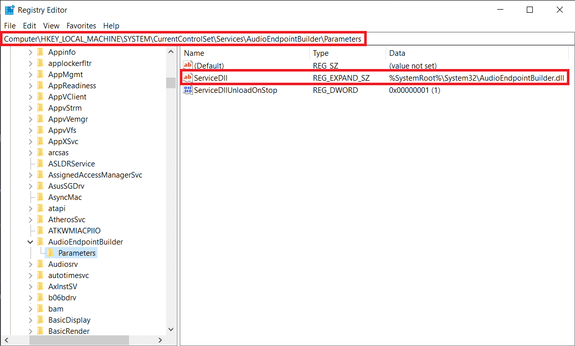 select ServiceDll. How to Fix The Audio Service is Not Running Windows 10