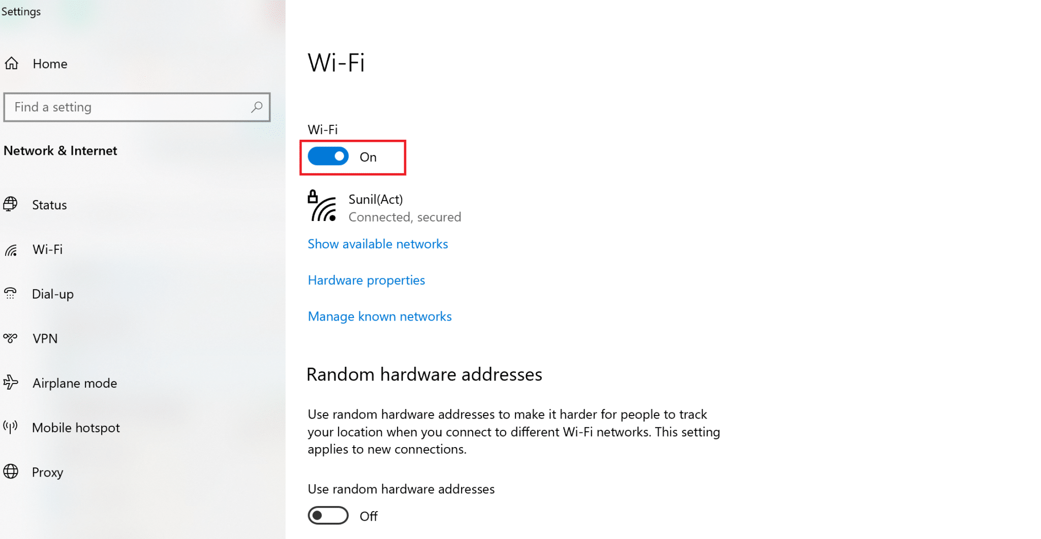 On the right-pane of the settings window, ensure to toggle on under Wi-Fi |Fix Miracast Not Working on Windows 10